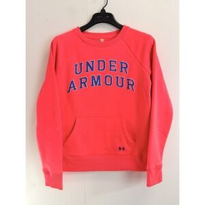 Under Armour Women's M ColdGear Crewneck Sweatshirt Neon Pink Semi-Fitted Pocket